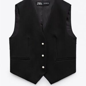 Zara Women's Black Vest with pearl buttons. No Tags, Never Worn. Size M
